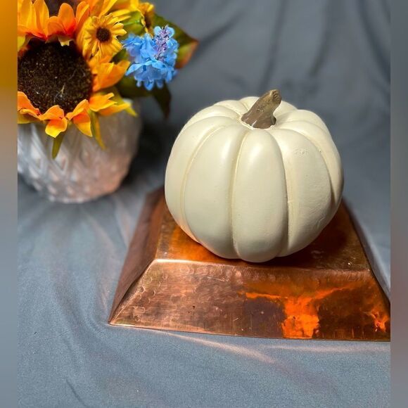 5” NEW! Creamy White Pumpkin Table Decor Fall Harvest Autumn Thanksgiving - Picture 1 of 8